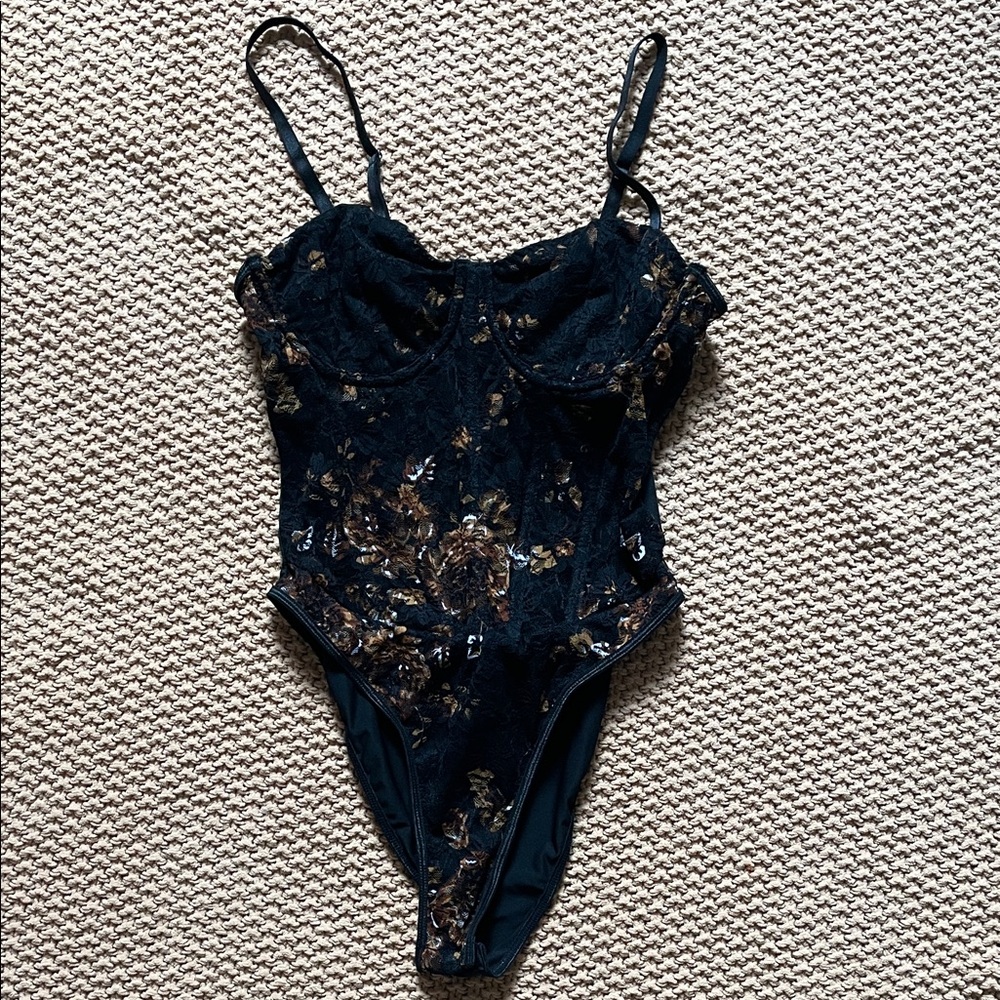 SHEIN Black and Gold Lace Bodysuit